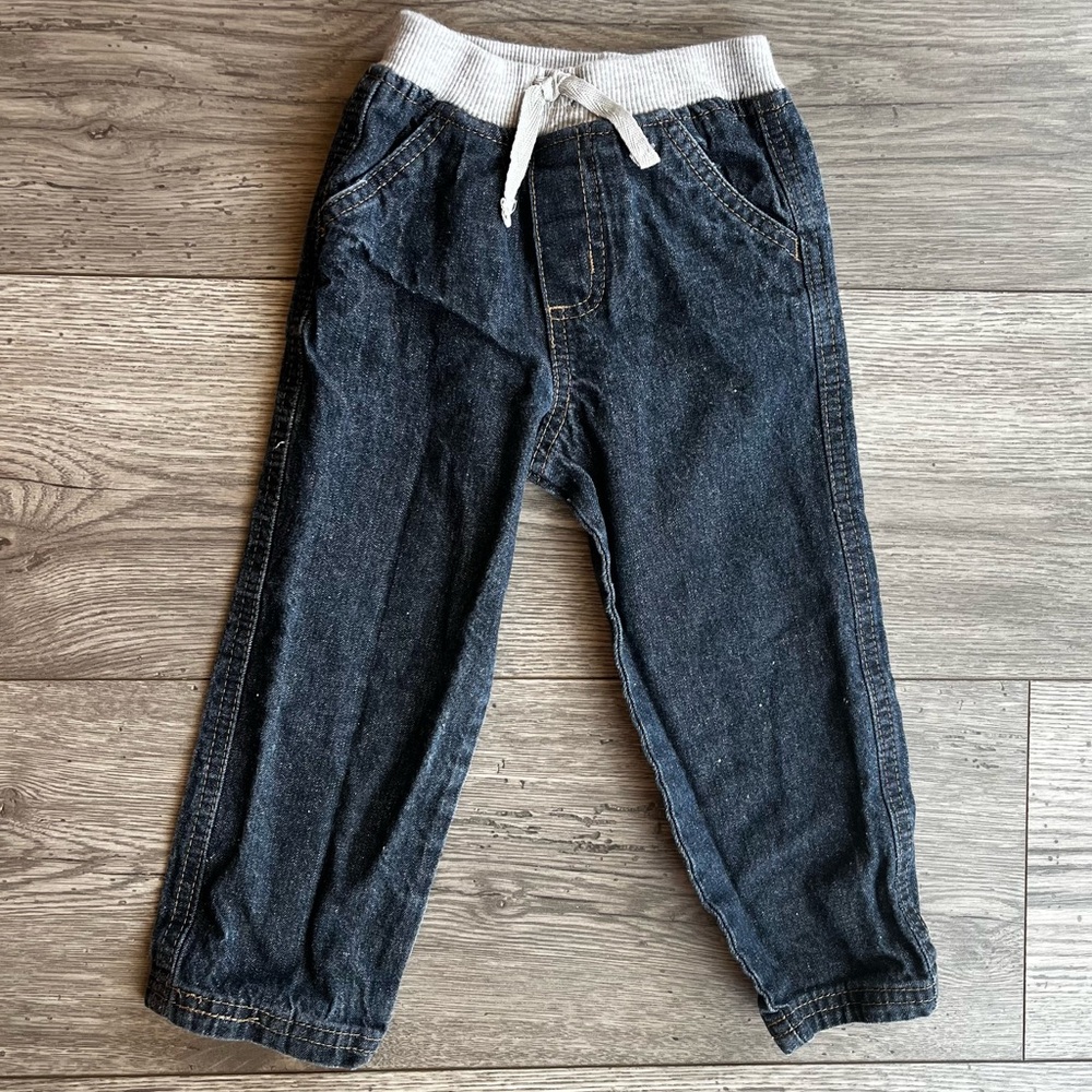 Toddler Boy Dark Wash Jeans Pants Elastic Waistband Drawstring Blue 24 Months